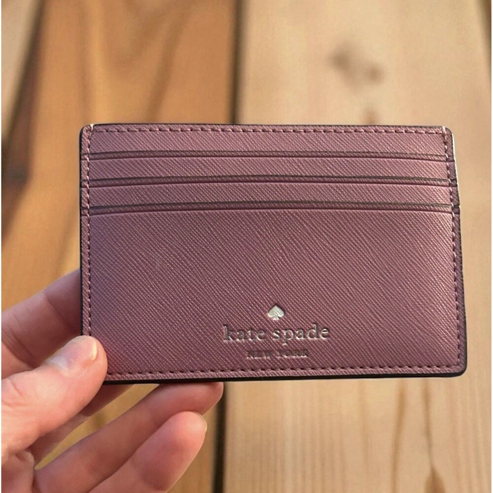 Kate Spade Greta Court Saffiano Peony Pink Sparkle Glitter Card Holder NWT